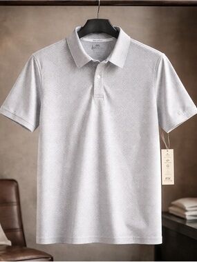 Classic White Polo Shirt with black polka dots